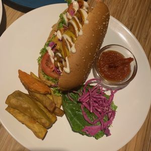 hot dog at Earth Cafe and Market in Ubud