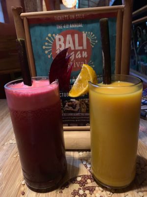juices at Earth Cafe and Market in Ubud