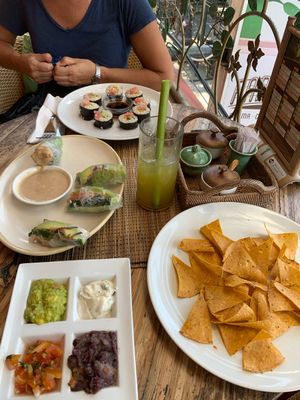 Spring rolls, nori maki, nachos  at Earth Cafe and Market in Ubud