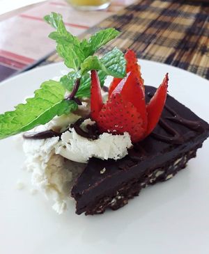 Chocolate slice and ice cream at Earth Cafe and Market in Ubud