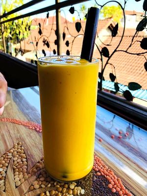 Vegan mango lassi at Earth Cafe and Market in Ubud