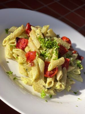 Roasted Tomato Pasta Alfredo  at The Green Zen in Rodney Bay