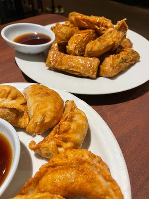 Fried dumplings and fish filet  at Green Sprout in Atlanta
