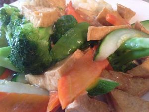 tofu and veggies in white garlic sauce  at Green Sprout in Atlanta