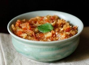 Bengan Bhuna 
(Roasted eggplant in clayoven) at Vegan Earth Food in Alhambra