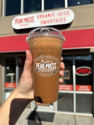 Peppermint Mocha Superfood Iced Latte at Peak Press Juicery in Longmont