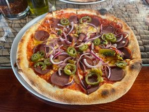 Vegan salami with jalapeños  at Pizza Bertoldi - Jakubská in Prague