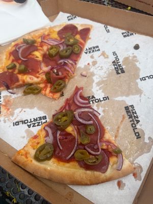 Vegan salami pizza on a gluten free crust (salami is also GF) at Pizza Bertoldi - Jakubská in Prague
