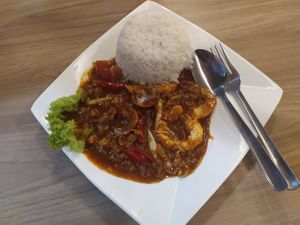 "Prawn" Sambal with rice at Green Feel Restaurant in Masai