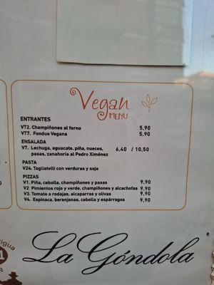 Menu at Restaurante Pizzería La Góndola in Murcia