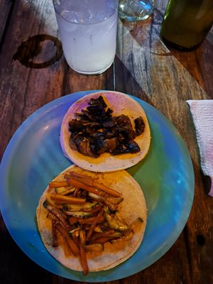 Mushroom and mixed vegetable tacos at I Scream Bar in Bacalar