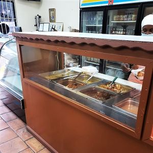 The selection of dishes at the end of the day.  "Ma" was very sweet!  at Ma's Vegi Deli in St Thomas