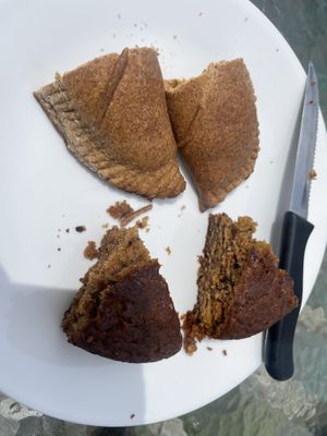 TVP pattie and carrot cake  at Ma's Vegi Deli in St Thomas