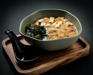 Sopa Miso:
We went full vegan with this magical miso soup—classic base with our twist: tofu cubes, wakame seaweed & scallions. Pure comfort, Ishiki style. at Ishiki - Cloud Kitchen in Mexico City