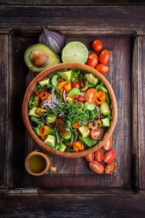 Avocado Salad, with a house vinagrette, with fresh vegetables from our market, and avocados from local farmers. at Maxan in Antigua