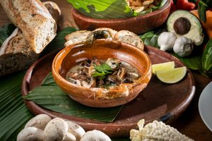 Mushroom and garlic casserolle with wine and lime souce at Maxan in Antigua