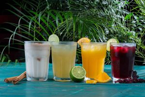 Horchata de semillas, limonada natural, naranjada natural y rosa de jamaica at Maxan in Antigua