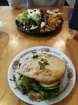 focaccia sandwich with tofu and pesto  at Kombuse in Mannheim