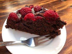 Chocolate Raspberry cake - sooooo good and fudgy, but not too sweet at the same time at Kombuse in Mannheim