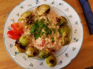 Dish of the day: risotto with dried tomatoes and caramelized brussel sprouts at Kombuse in Mannheim