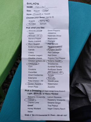 Salad options! at Grab 'n Go Health Bar in Provincetown