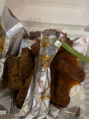 Spicy peanut & Very Hot Buffalo seitan   at Fire on the Mountain in Denver