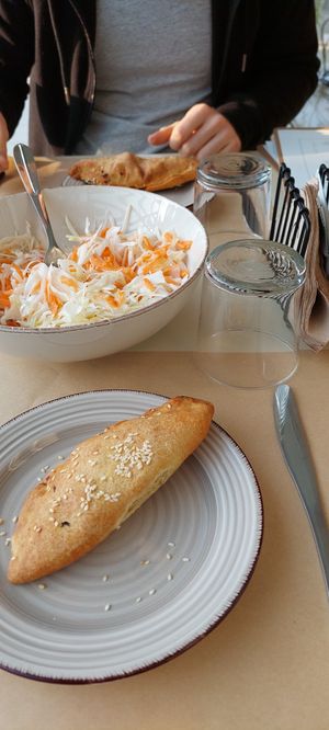 Vegetable Pita and salad as a first course at GOJI Vegan Hotel in Rhodes