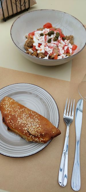 Pita and Fattoush at GOJI Vegan Hotel in Rhodes
