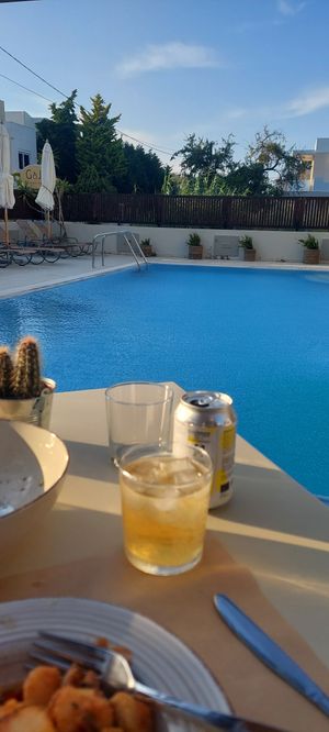 Dinner with pool view at GOJI Vegan Hotel in Rhodes