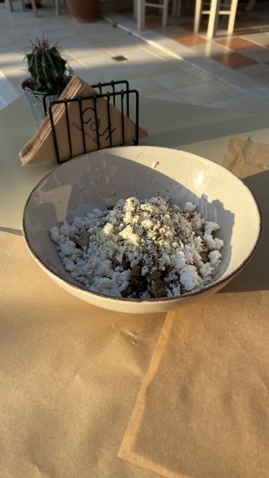 Vegan feta and ‘meat'  at GOJI Vegan Hotel in Rhodes