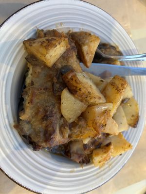 Another incredible dinner - ‘little shoes’ with the tastiest potatoes I have EVER had...  at GOJI Vegan Hotel in Rhodes