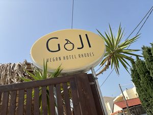 The Goji hotel sign  at GOJI Vegan Hotel in Rhodes
