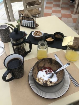 One of many delicious breakfast🥰 Get the coffee!!  at GOJI Vegan Hotel in Rhodes
