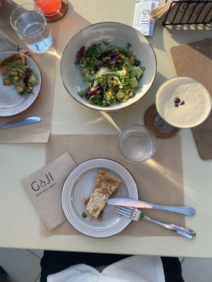 Pie and salad - the first course with different versions each day!   at GOJI Vegan Hotel in Rhodes