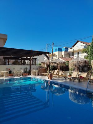 Pool side at GOJI Vegan Hotel in Rhodes