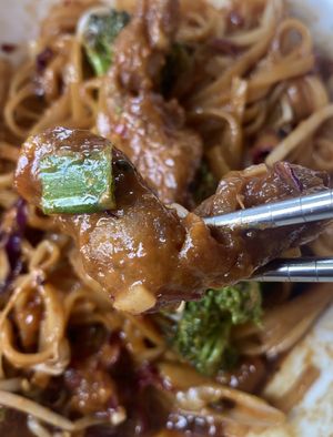 Ginger Beefless bowl soy curl   at MeeT on Blanshard in Victoria