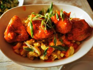 Cauliflower with mac and cheese at MeeT on Blanshard in Victoria