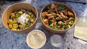 gnocchi and crispy kalamari caesar at MeeT on Blanshard in Victoria