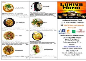 Menu at Luniva MoMo in Armidale
