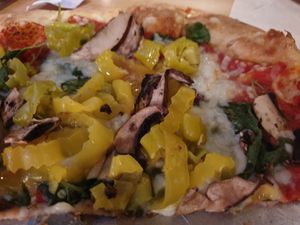 Portobello mushroom, banana peppers, spinach, vegan cheese at Mellow Mushroom - King St in Charleston