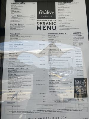 Menu  at Fruitive in Virginia Beach
