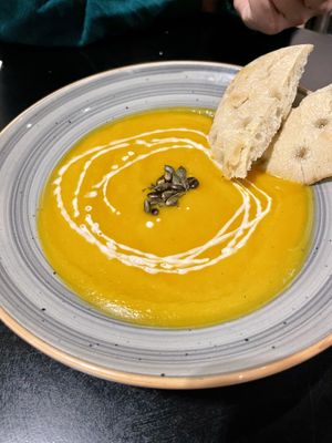 Pumpkin Soup of the dayy  at To Kafe Tis Chrysanthi's in Larnaca