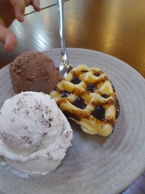 Vanilla with choc chips and chocolate and a waffle at Thanh Glado in Ho Chi Minh City