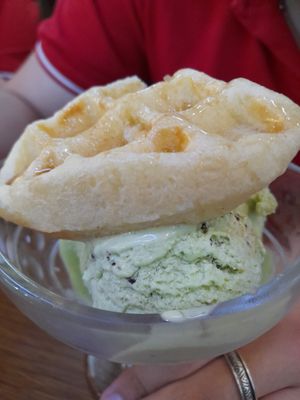 Mint choc chip and a waffle at Thanh Glado in Ho Chi Minh City