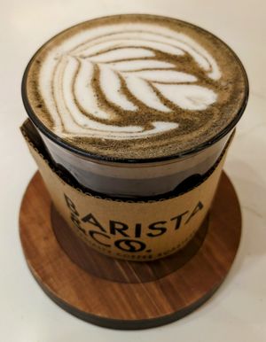 Activated charcoal and mint oatmilk latte. Absolutely spectacularly good. at Barista & Co - Westgate Mall in Nairobi