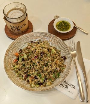 Vegan quinoa salad with a side of chills. Pretty decent. at Barista & Co - Westgate Mall in Nairobi