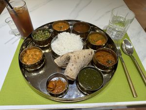 Vegan Thali w/ mushroom masala & palak mutter   at Woodlands - Wan Chai in Hong Kong Island