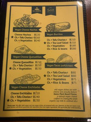 Vegan menu   at La Casita in Chiang Mai