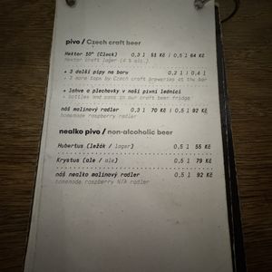 Menu  at Roesel - beer & food in Prague