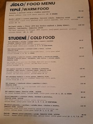 Menu at Roesel - beer & food in Prague